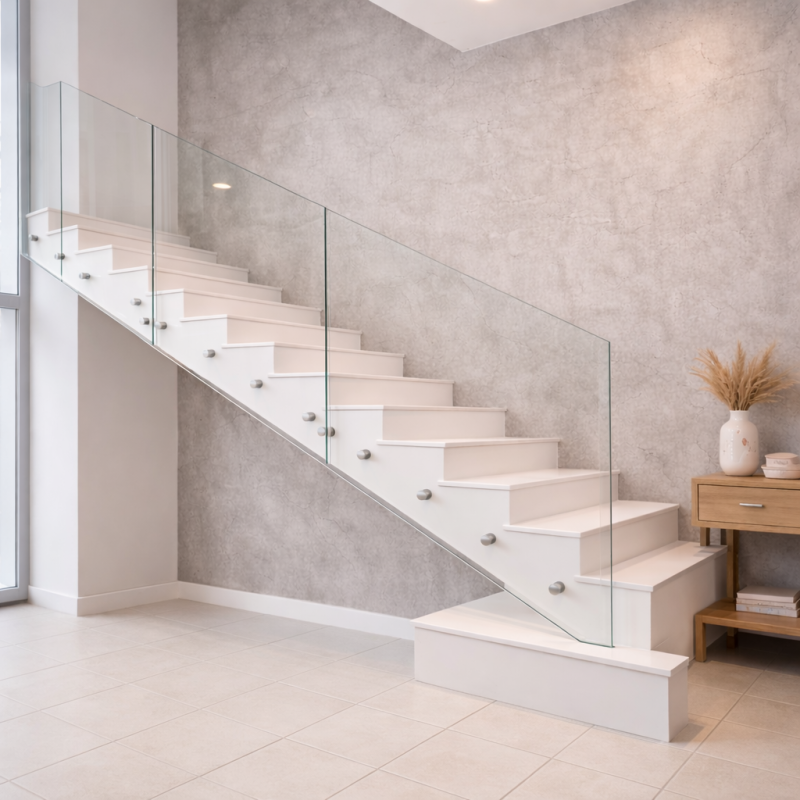 מעקה זכוכית למדרגות