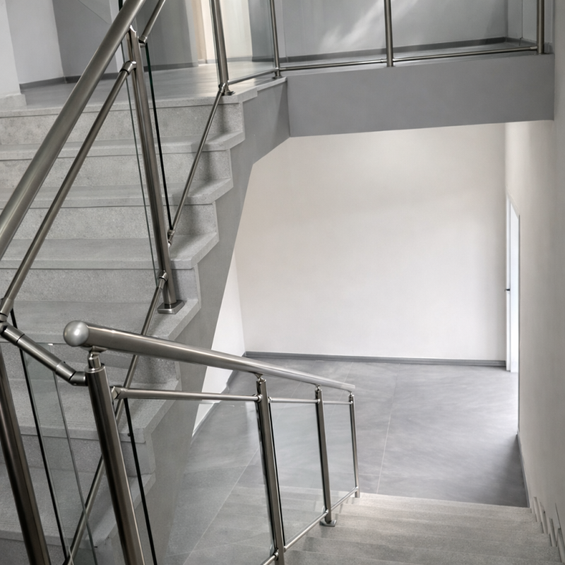 מעקה זכוכית למדרגות