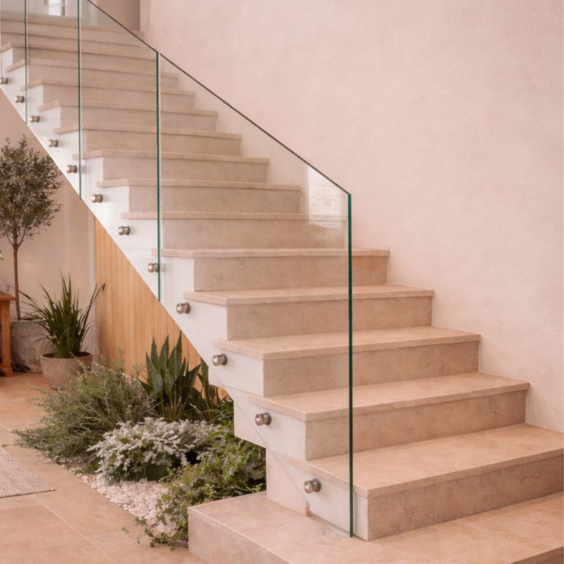 מעקה זכוכית למדרגות