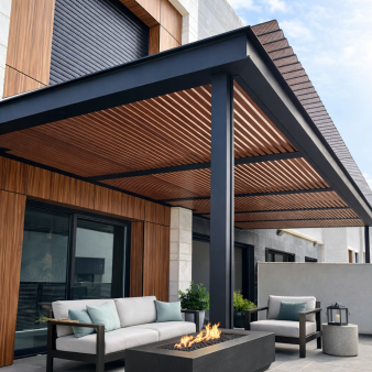 פרגולה אלומיניום דמוי עץ